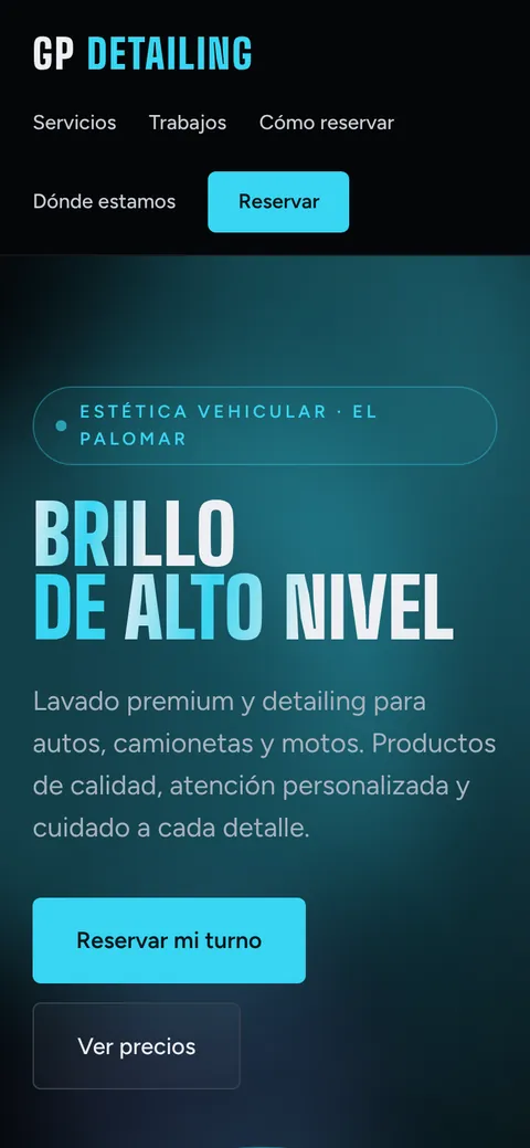 Landing de GP Detailing en celular