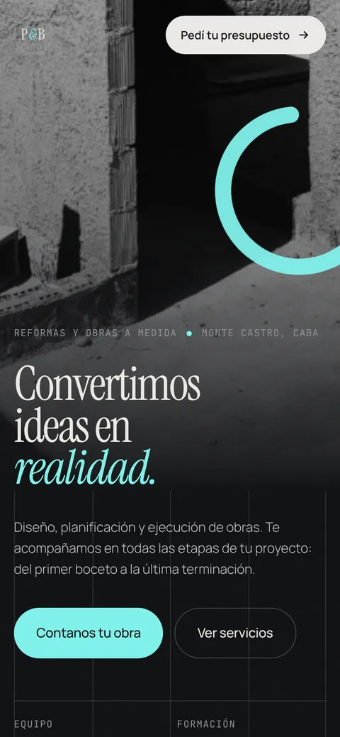 Web de P&B Construcciones en celular